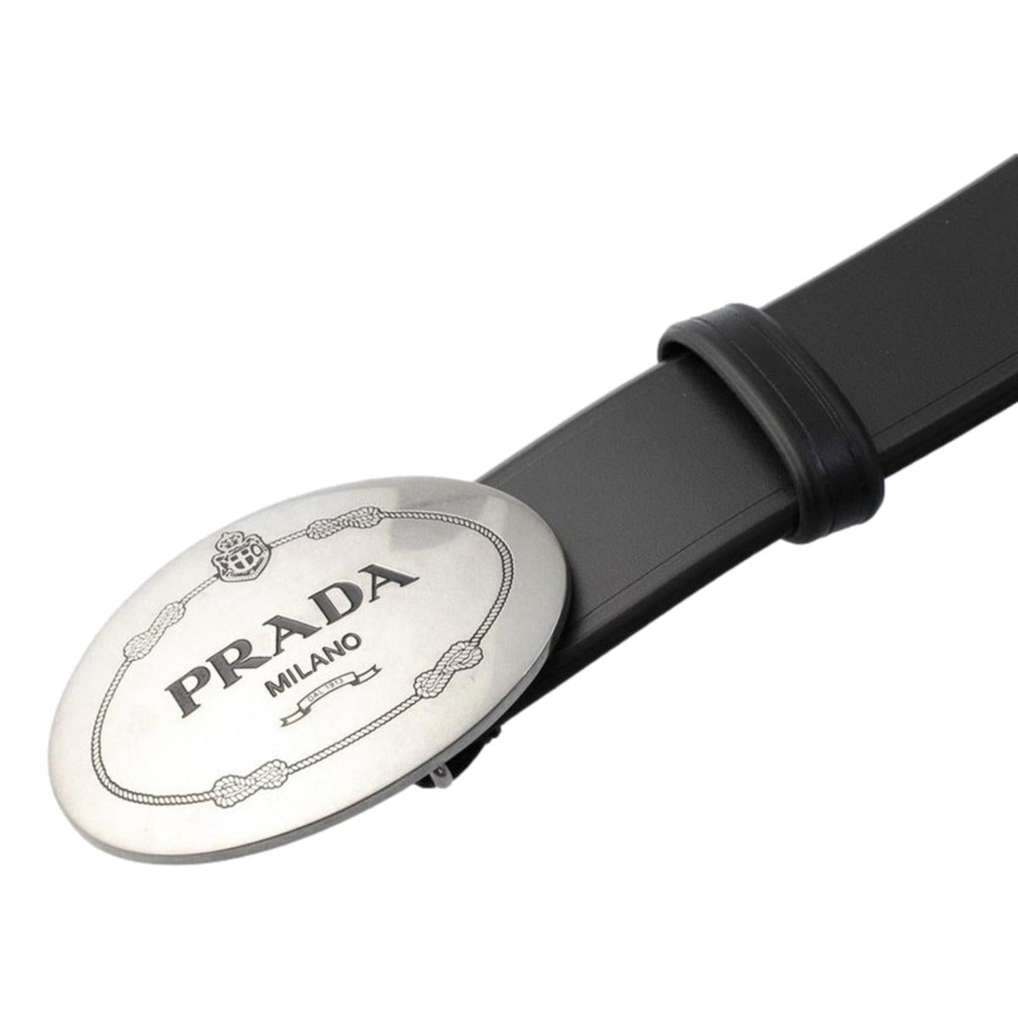Luxury PradaMens Navy Blue Saffiano Leather Belt Brushed Silver Buckle 95/38