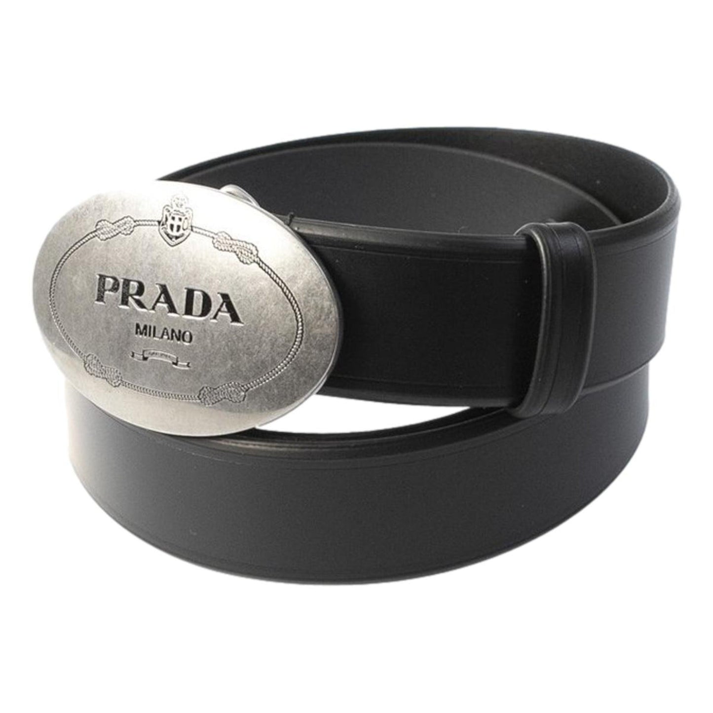 Luxury PradaMens Navy Saffiano Leather Belt Silver Belt Buckle Size 100/40