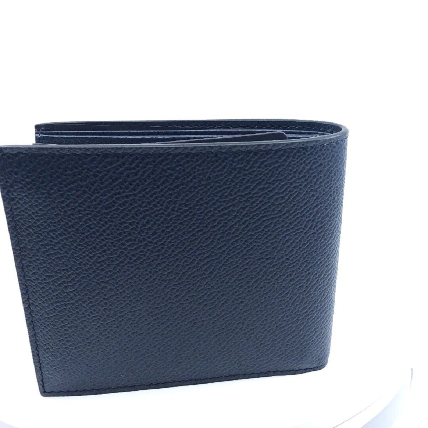 Luxury PradaVitello Micro Grain Navy Blue Leather Triangle Logo Bifold Wallet