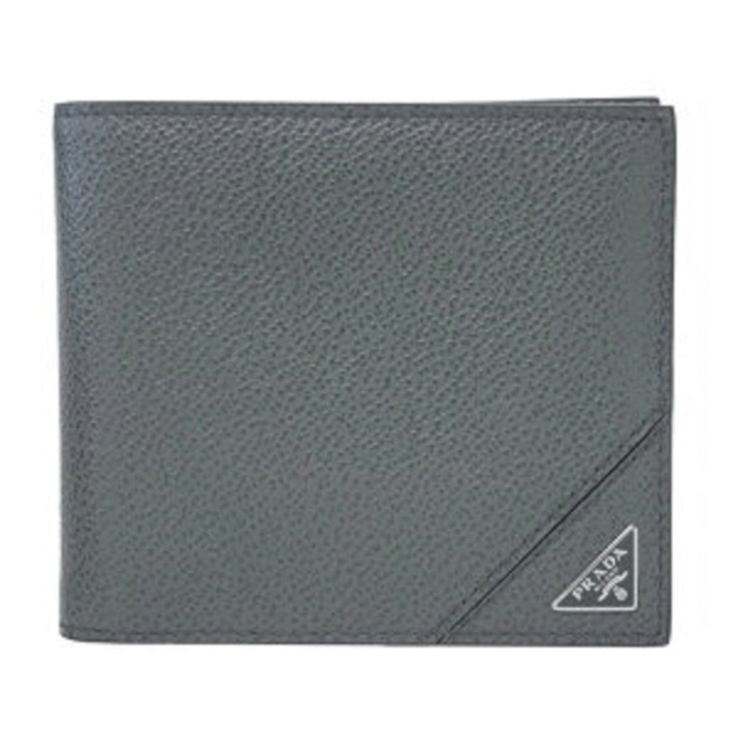 Luxury PradaVitello Micro Grain Gray Leather Triangle Logo Bifold Wallet