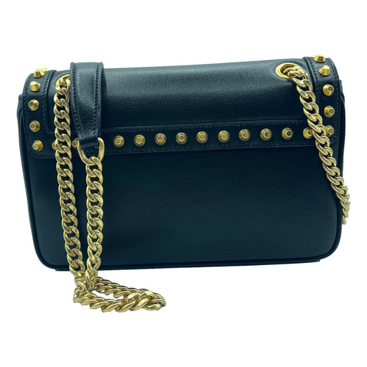Luxury PradaPattina Black Calf Leather Studded Flap Chain Crossbody Bag