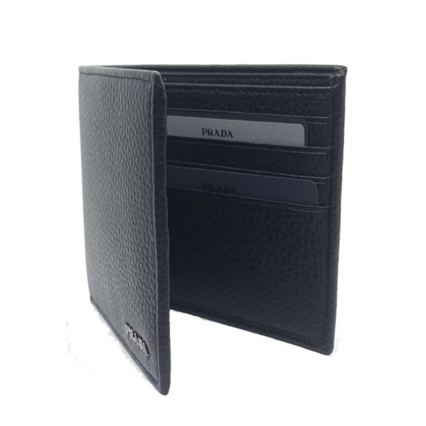 Luxury PradaPortaf. Orizzontale Nero Black Vitello Grain Leather Wallet