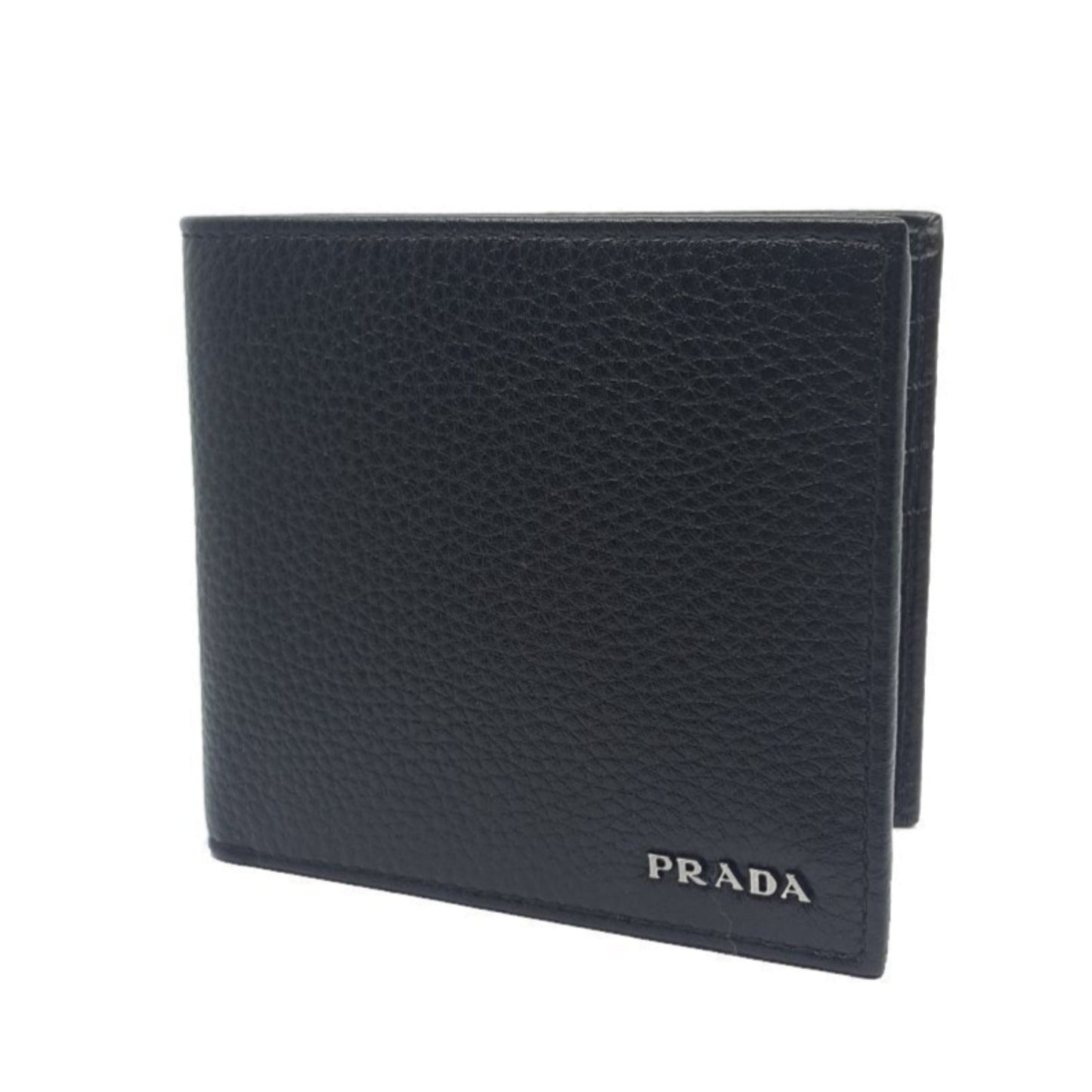 Luxury PradaPortaf. Orizzontale Nero Black Vitello Grain Leather Wallet