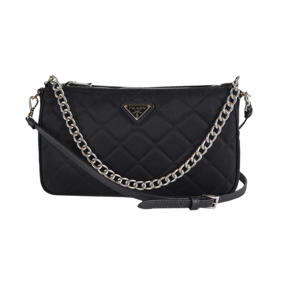 Luxury PradaBlack Tessuto Nylon Quilted Chain Crossbody Bag