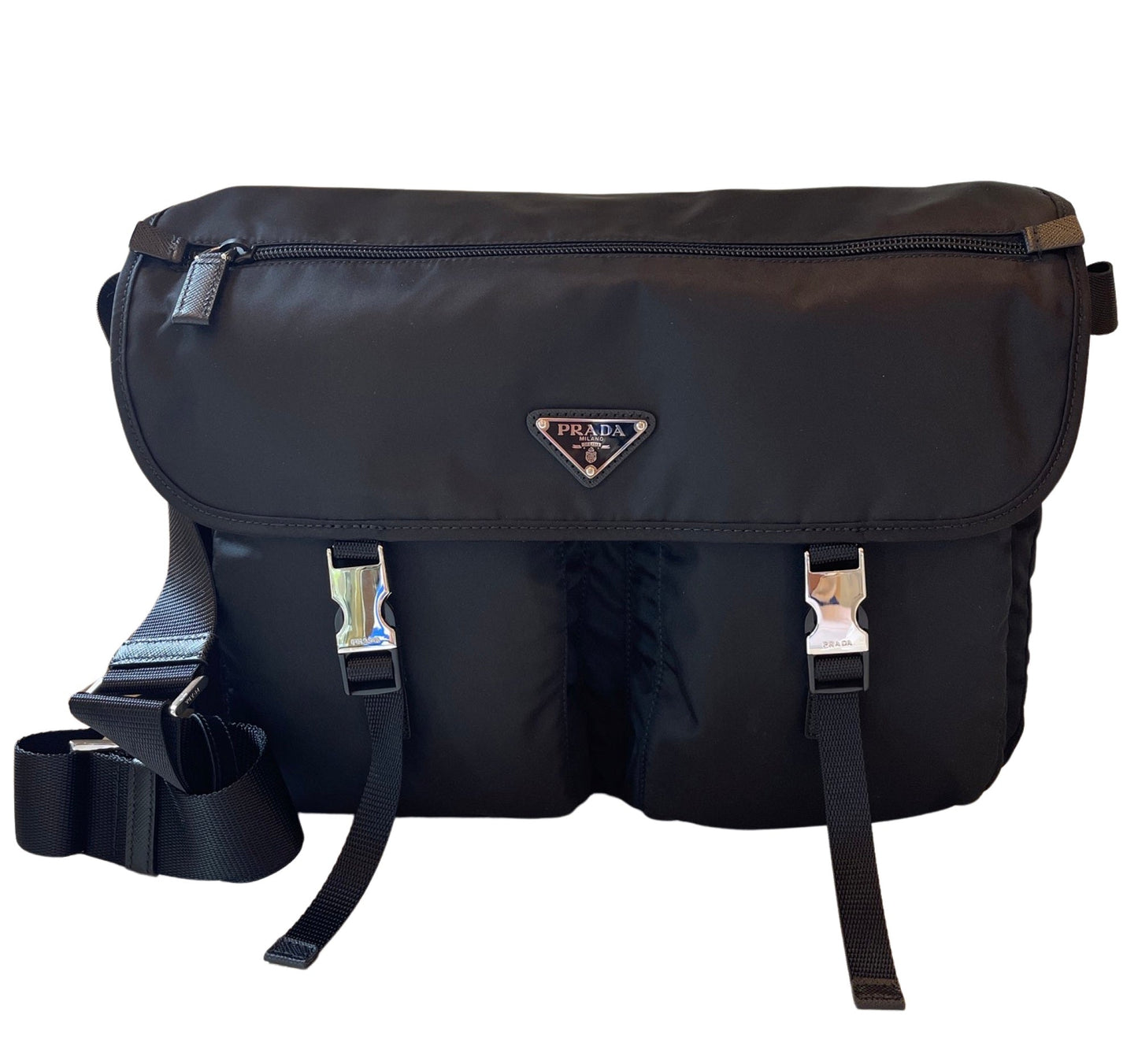 Luxury PradaRe-edition Black Vela Nylon Messenger Bag