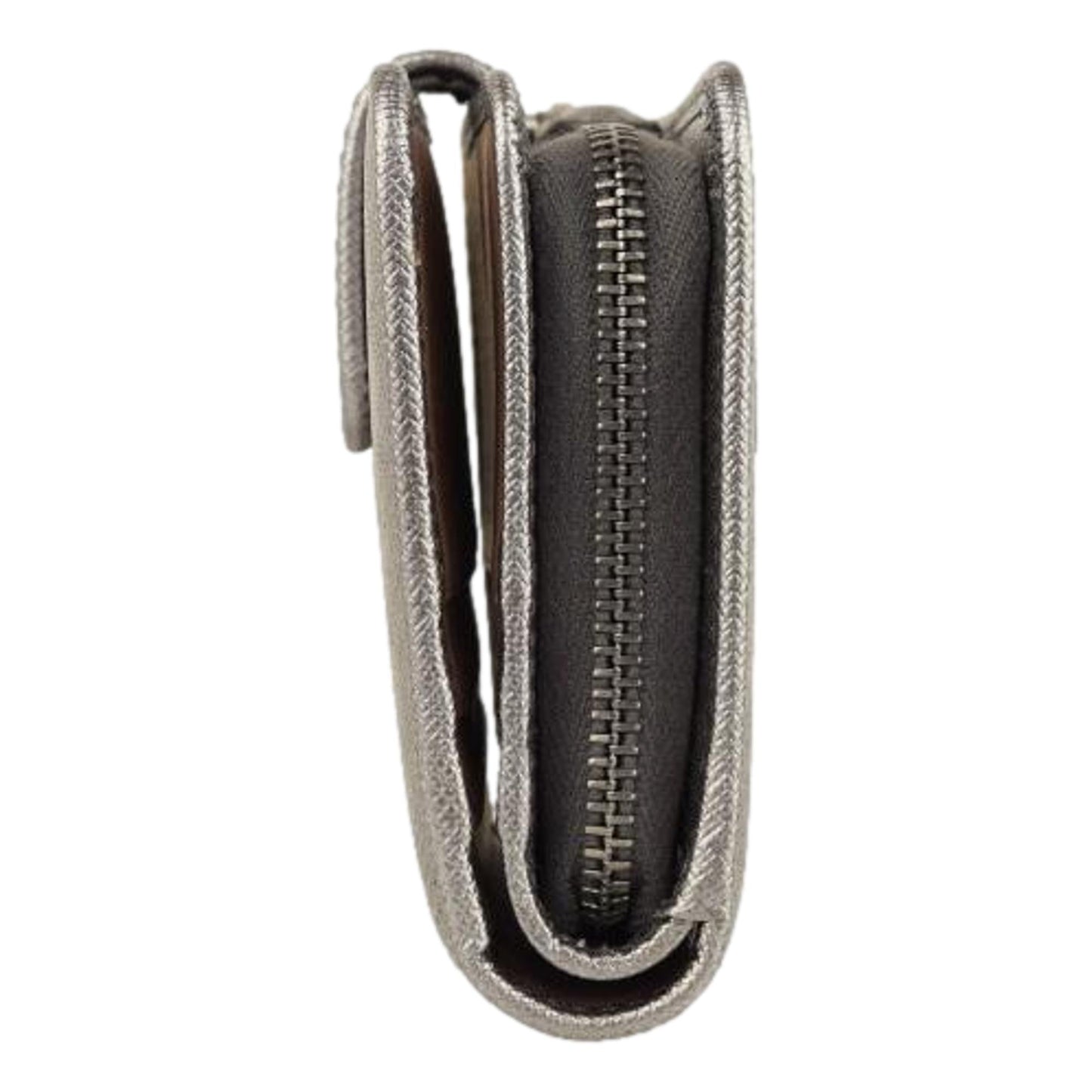 Luxury PradaRibbon Saffiano Metallic Silver and Beige Leather Bifold Wallet