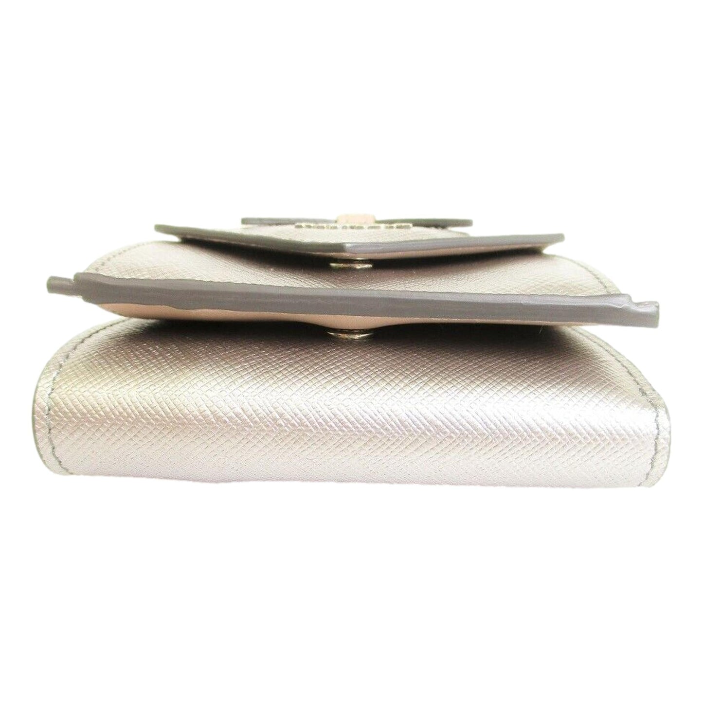 Luxury PradaRibbon Saffiano Metallic Silver and Beige Leather Trifold Wallet