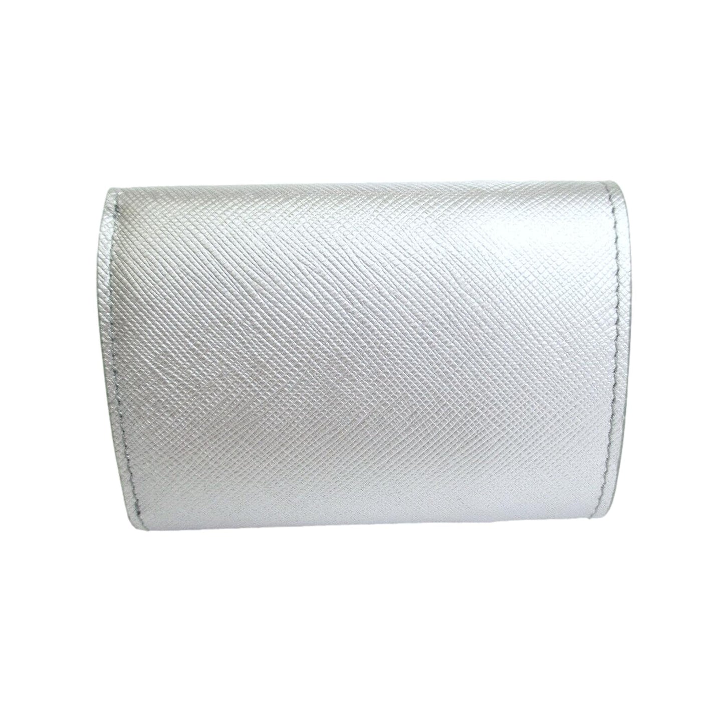 Luxury PradaRibbon Saffiano Metallic Silver and Beige Leather Trifold Wallet