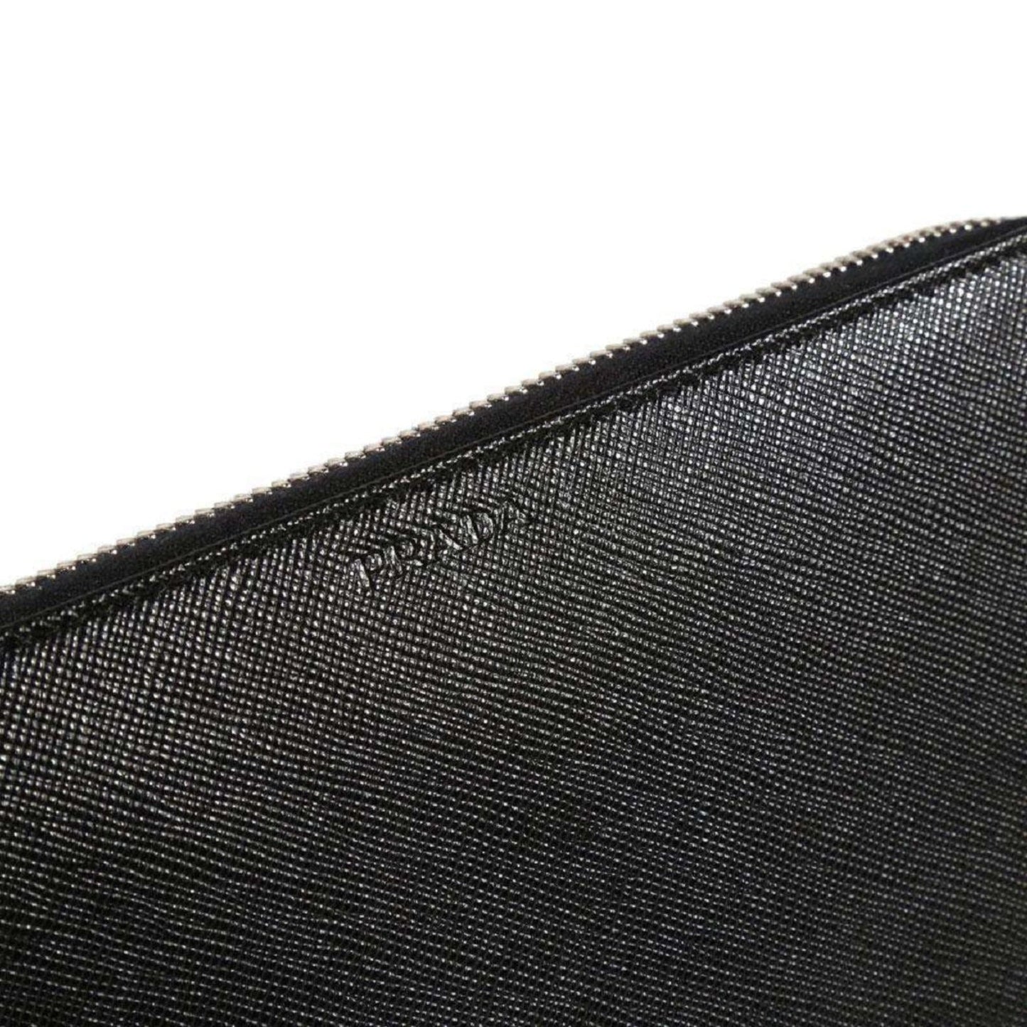 Luxury PradaSaffiano Active Black Leather Stripe Zip Around Wallet