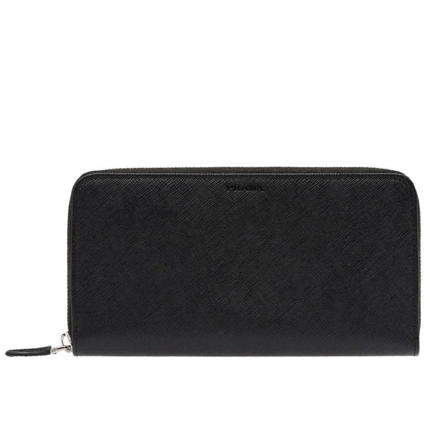 Luxury PradaSaffiano Active Black Leather Stripe Zip Around Wallet