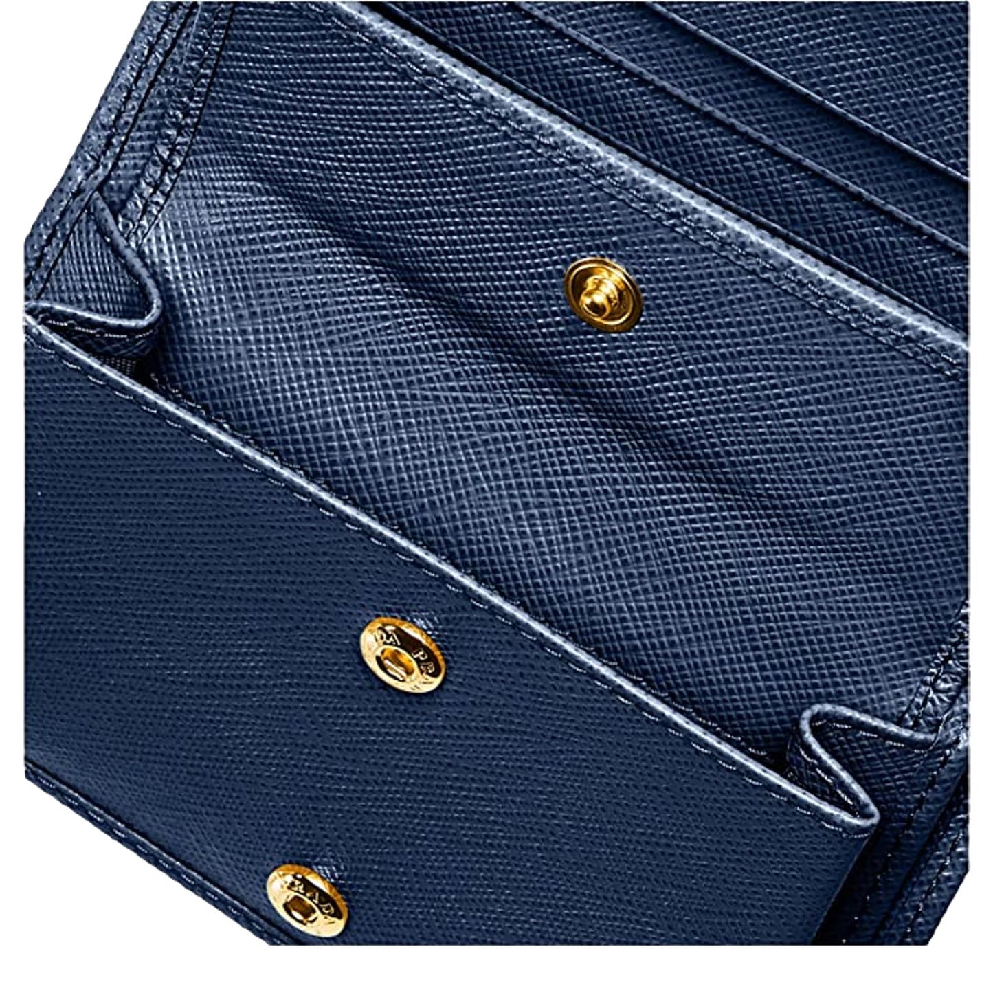 Luxury PradaSaffiano Baltico Blue Leather Gold Logo Bifold Snap Wallet