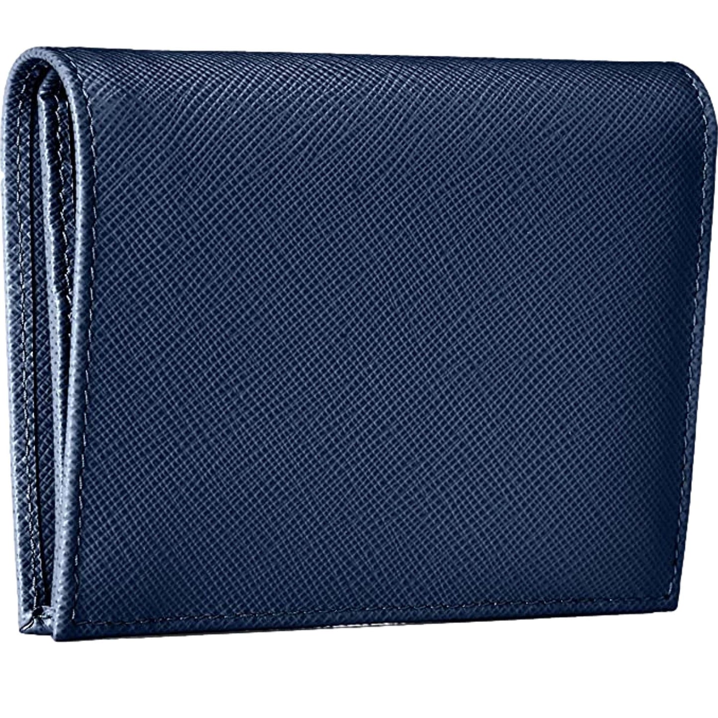 Luxury PradaSaffiano Baltico Blue Leather Gold Logo Bifold Snap Wallet