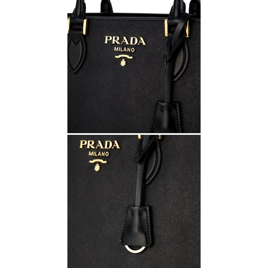 Luxury PradaSaffiano Lux Black Leather Large Crossbody Satchel Bag