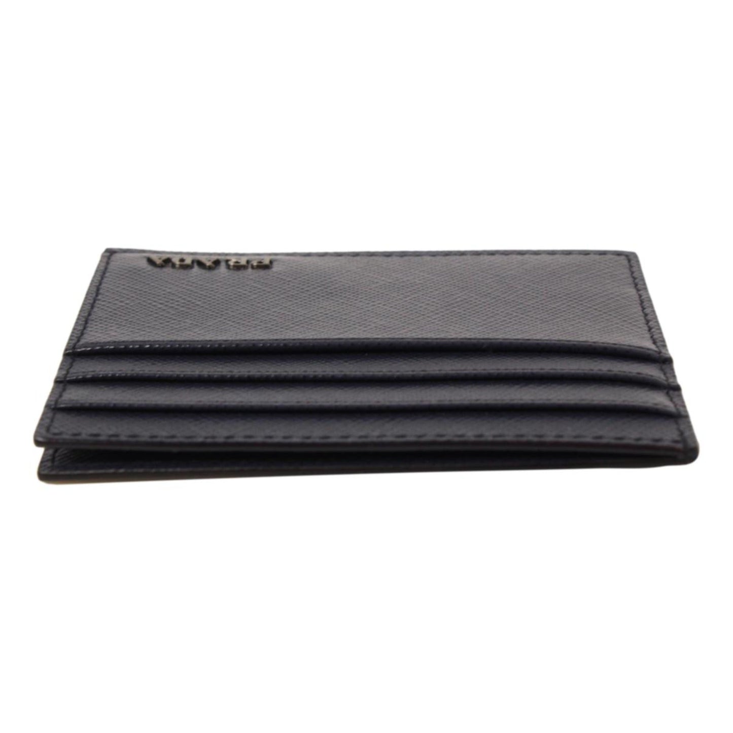 Luxury PradaSaffiano Mens Baltico Blue Credit Card Wallet Silver Logo