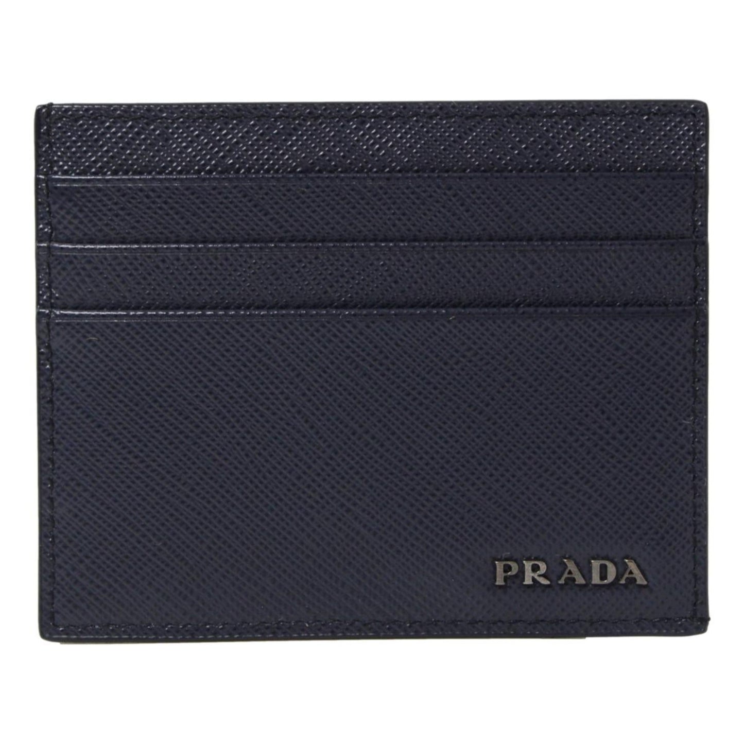 Luxury PradaSaffiano Mens Baltico Blue Credit Card Wallet Silver Logo