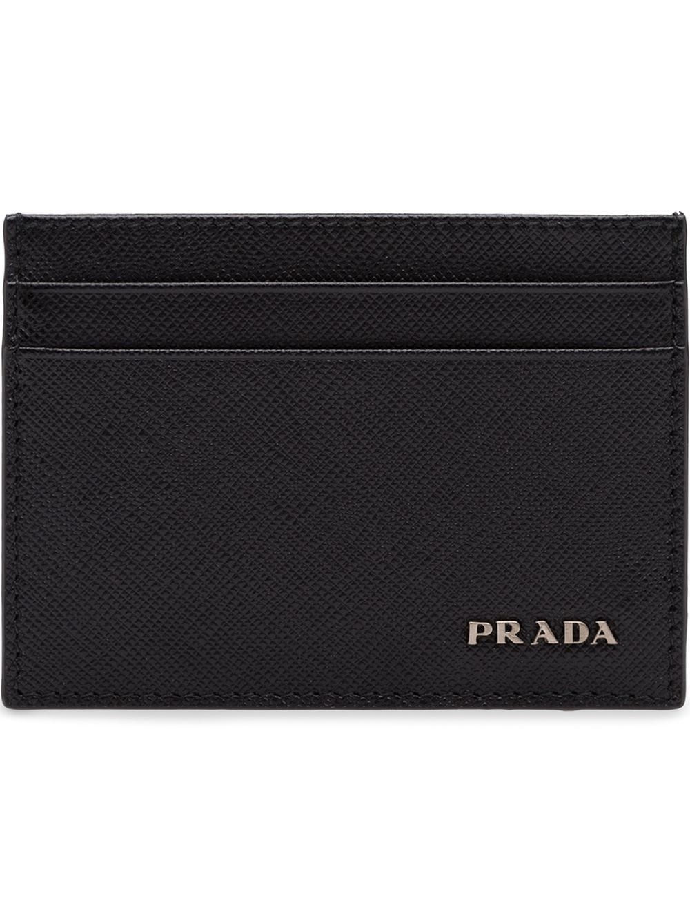 Luxury PradaSaffiano Mens Credit Card Wallet Black Nero Silver Logo