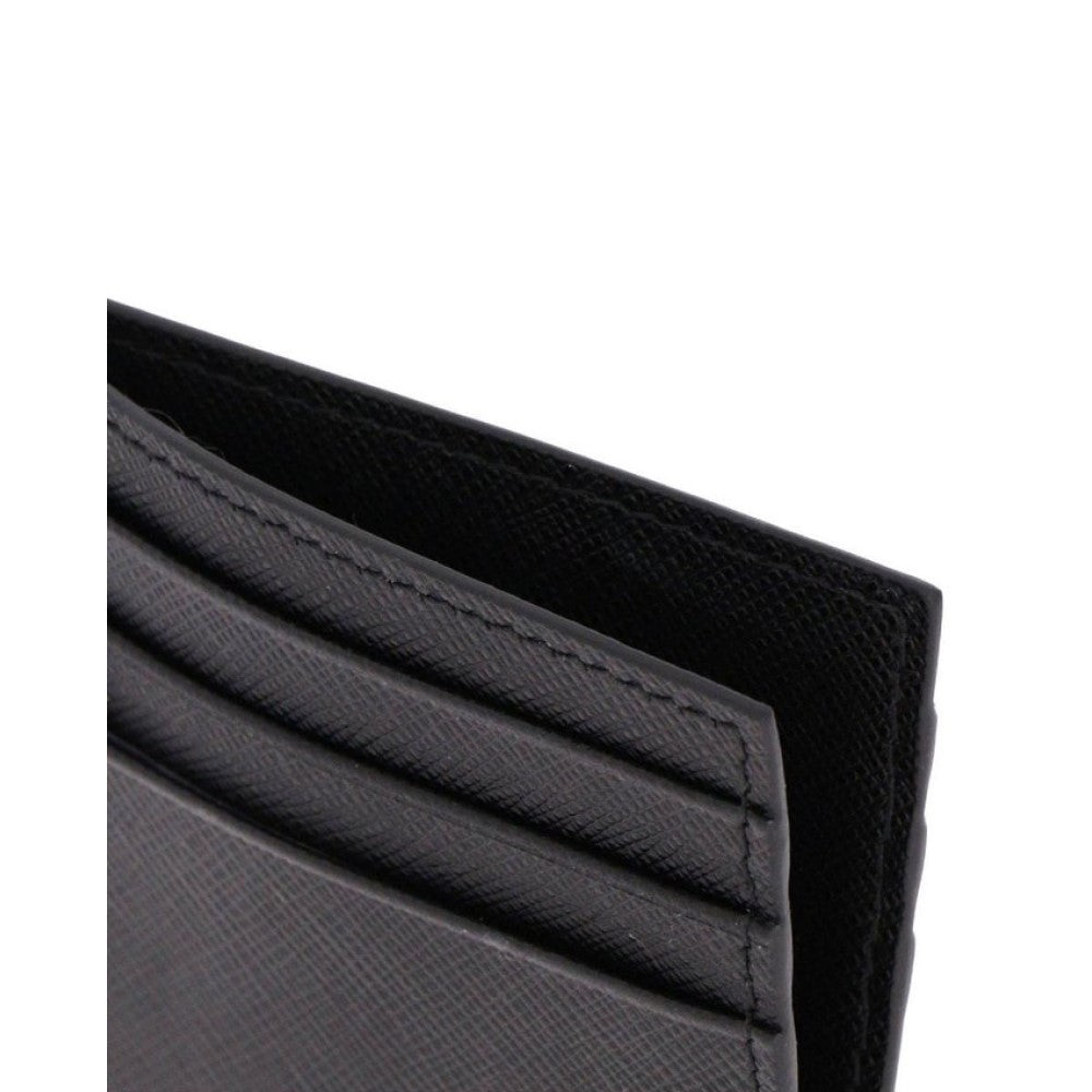 Luxury PradaSaffiano Mens Credit Card Wallet Black Nero Silver Logo