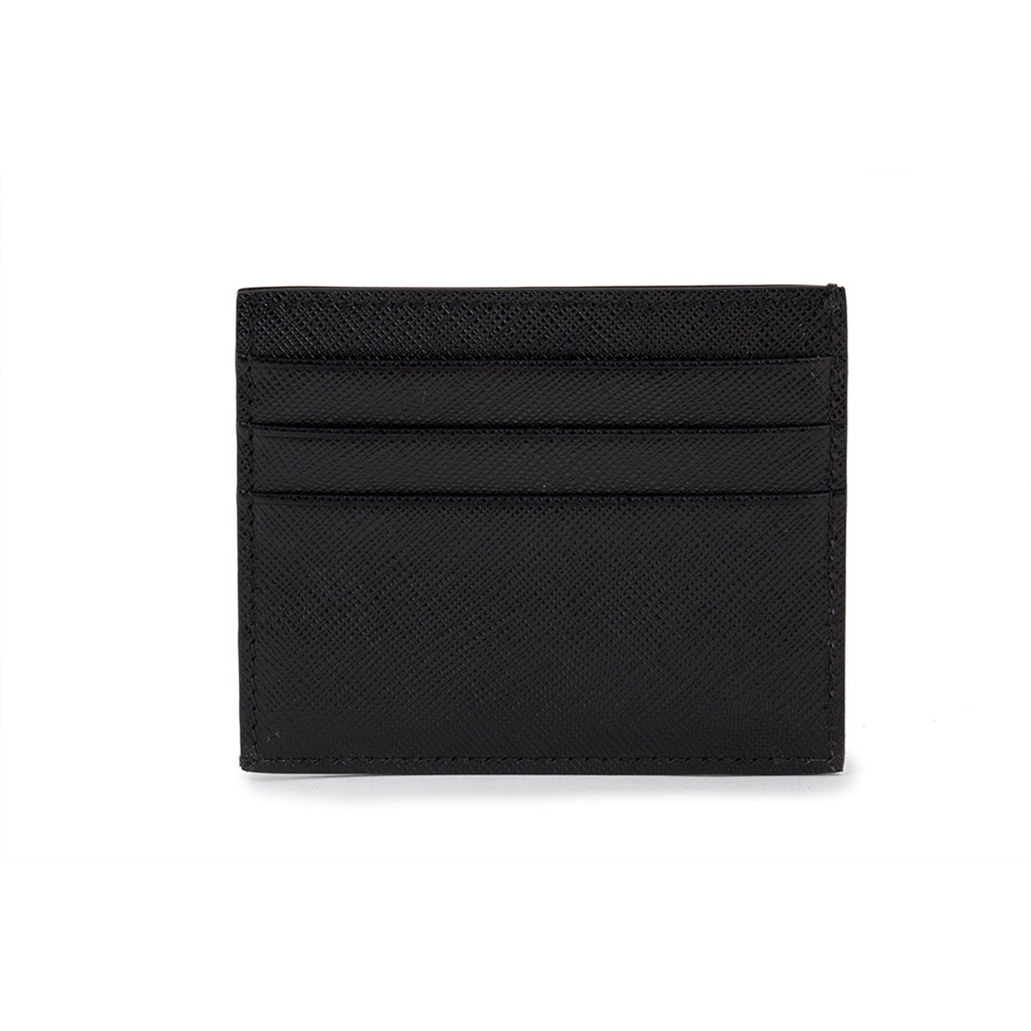 Luxury PradaSaffiano Mens Credit Card Wallet Black Nero Silver Logo