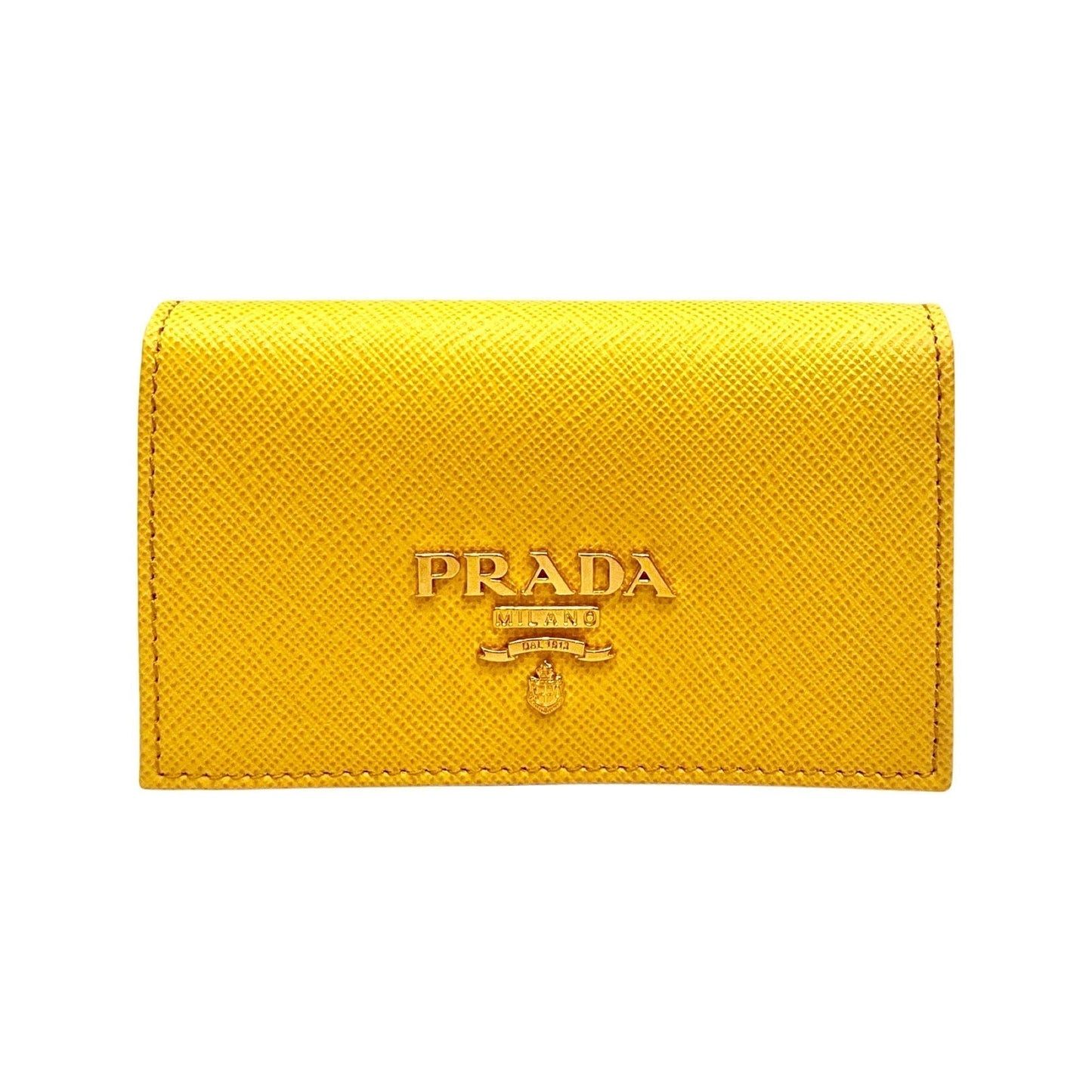 Luxury PradaSaffiano Yellow Leather Card Case Wallet