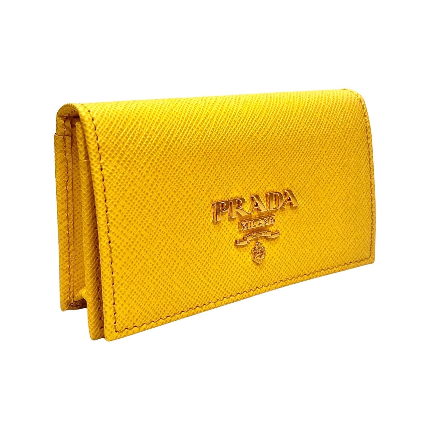 Luxury PradaSaffiano Yellow Leather Card Case Wallet