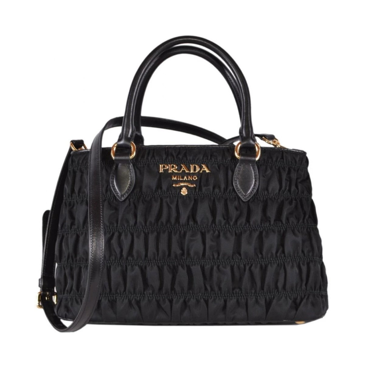 Luxury PradaTessuto Gaufre Nylon Small Black Satchel Handbag