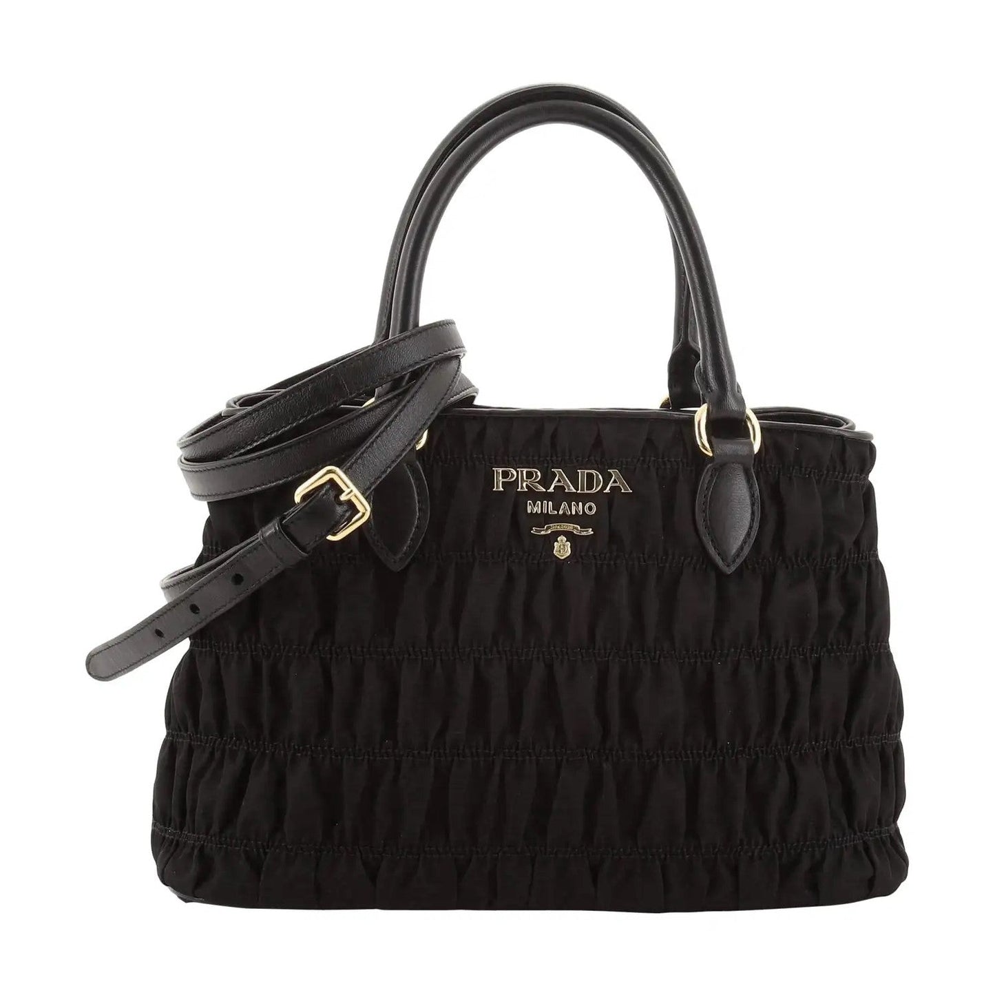 Luxury PradaTessuto Gaufre Nylon Small Black Satchel Handbag