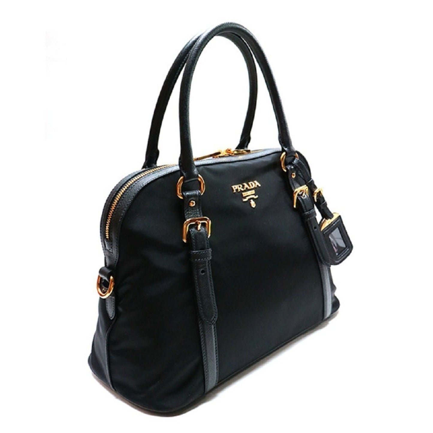 Luxury PradaTessuto Nylon Saffiano Leather Black Satchel Bag