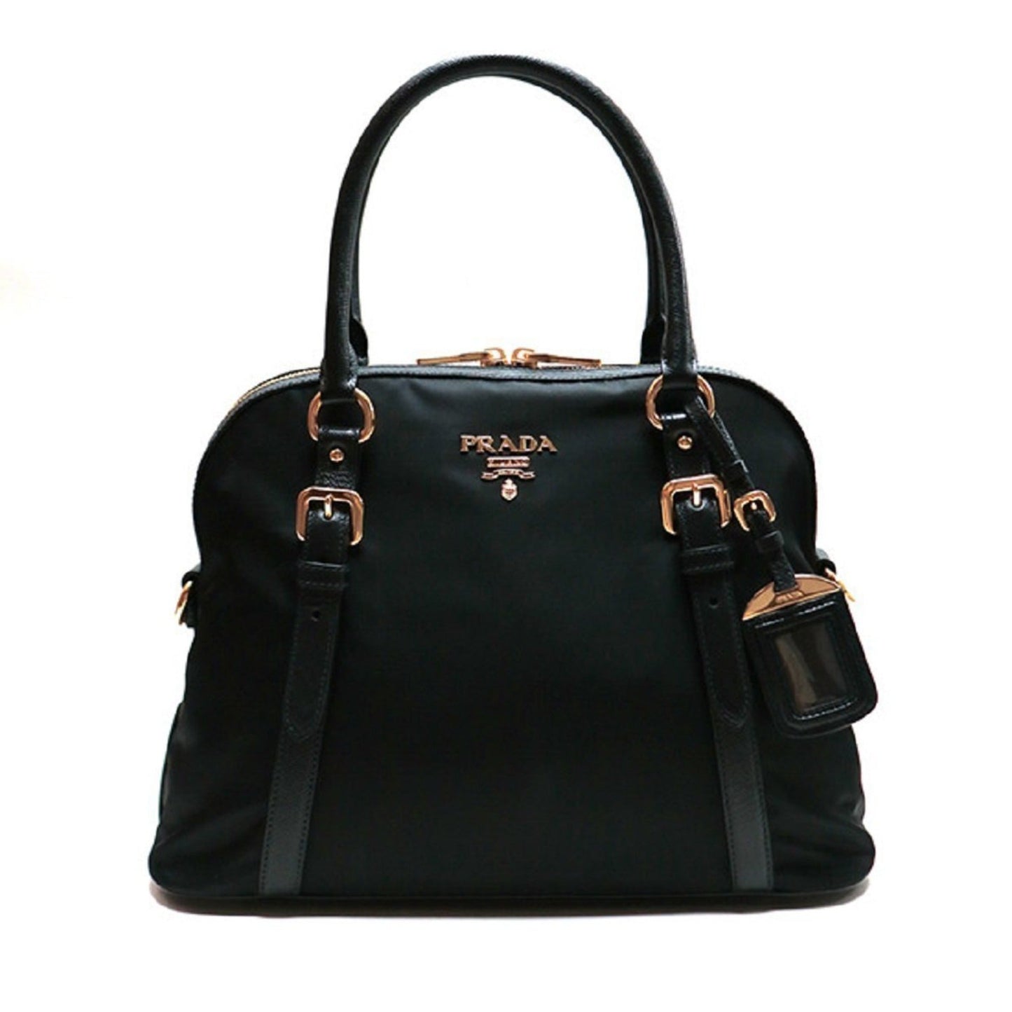 Luxury PradaTessuto Nylon Saffiano Leather Black Satchel Bag
