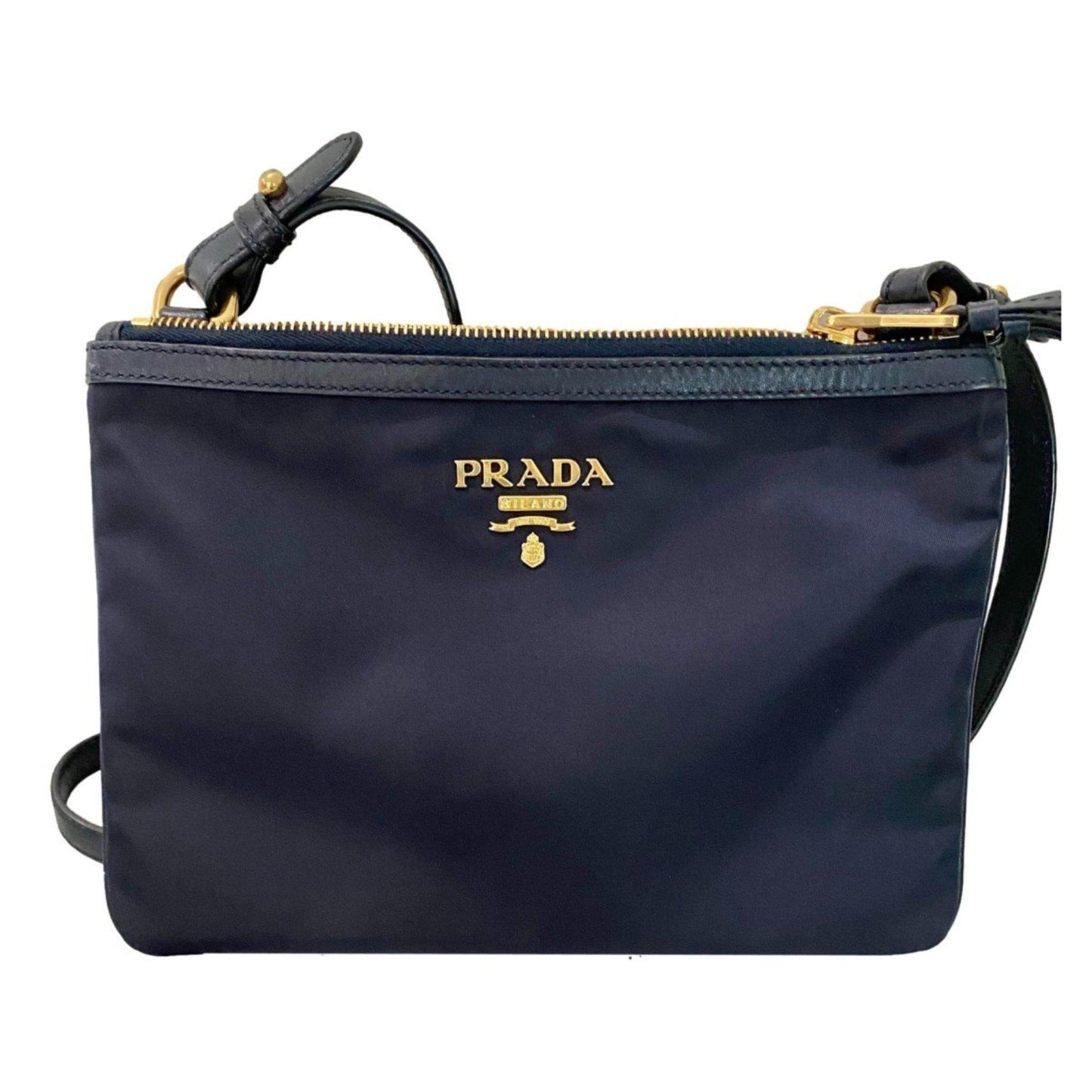 Luxury PradaTessuto Nylon Blue Zip Calf Leather Cross Body Bag