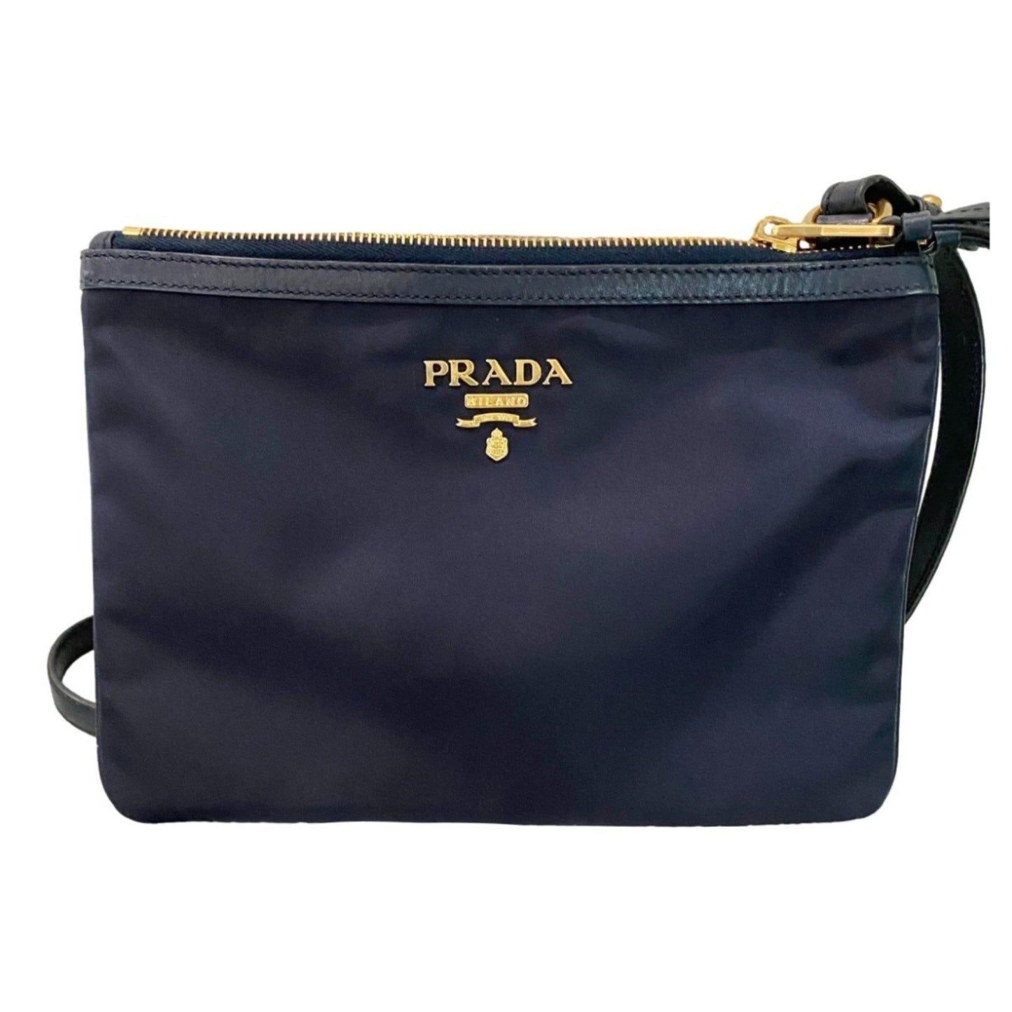 Luxury PradaTessuto Nylon Blue Zip Calf Leather Cross Body Bag