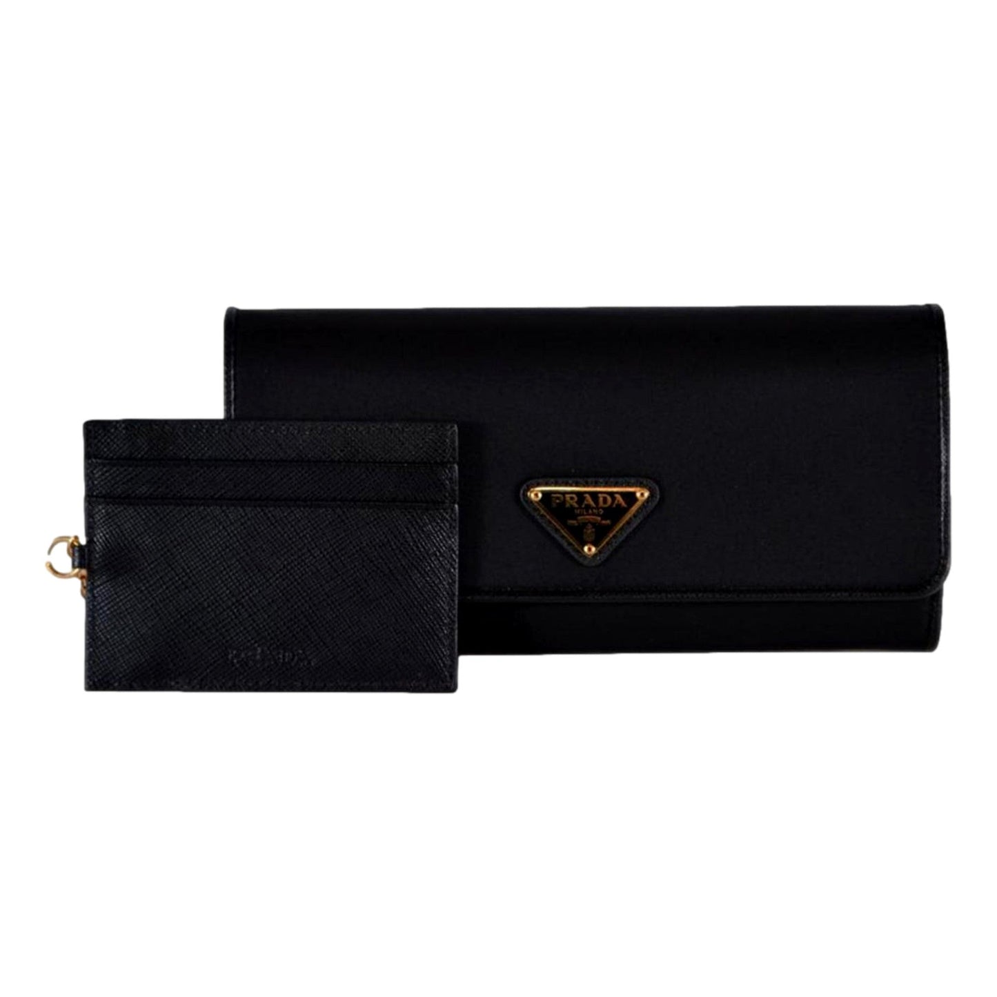 Luxury PradaTriangle Logo Tessuto Re-Nylon Black Continental Large Flap Wallet