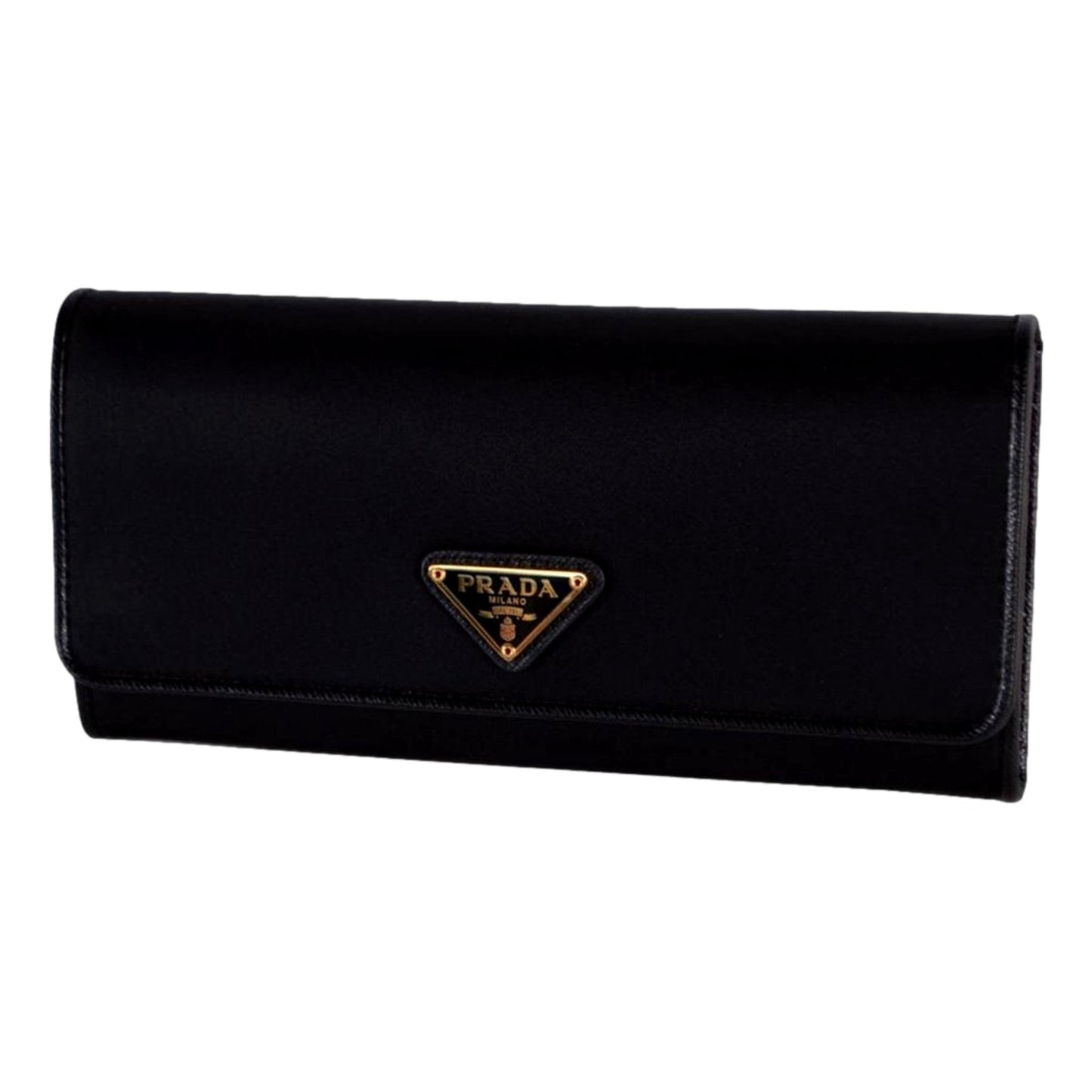 Luxury PradaTriangle Logo Tessuto Re-Nylon Black Continental Large Flap Wallet