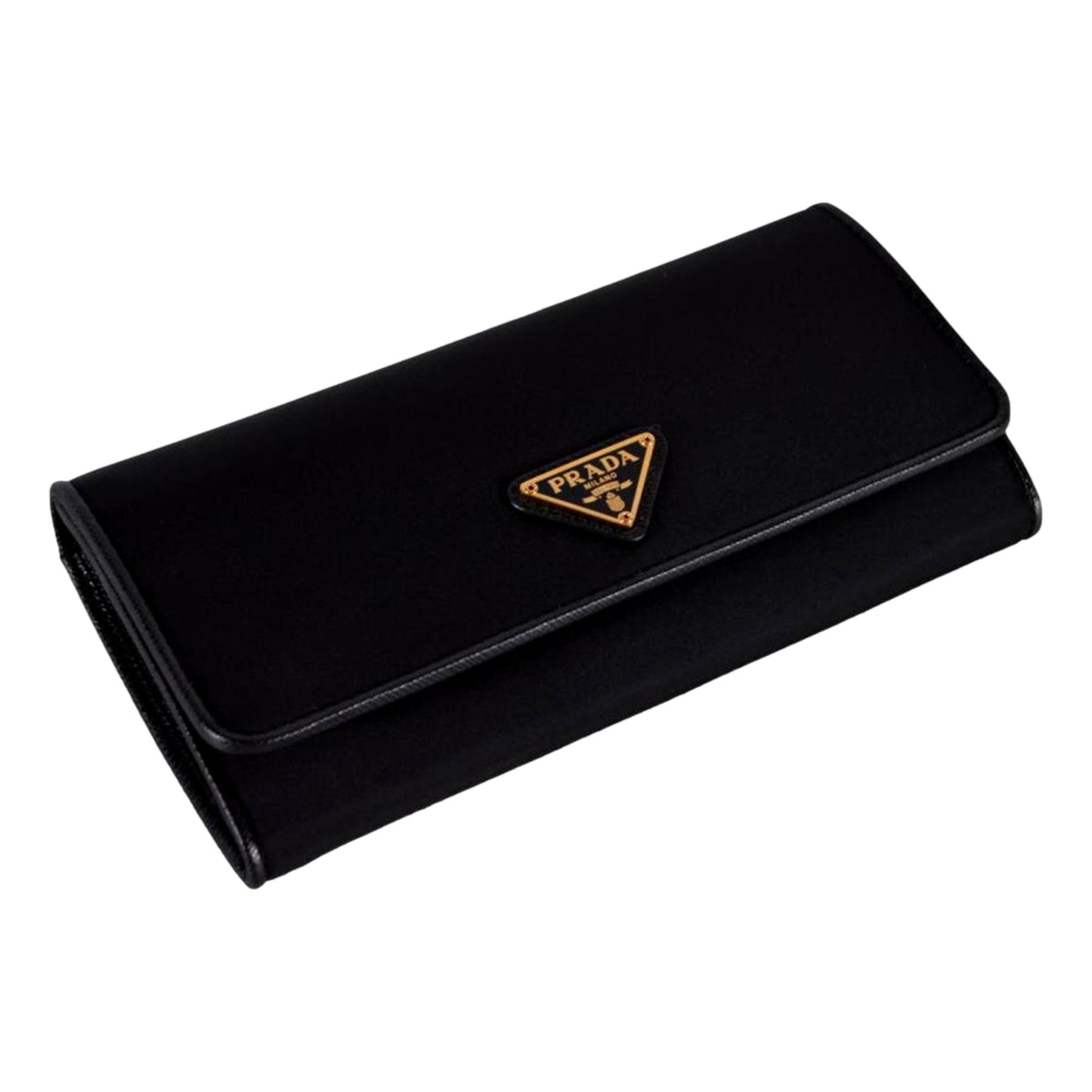 Luxury PradaTriangle Logo Tessuto Re-Nylon Black Continental Large Flap Wallet