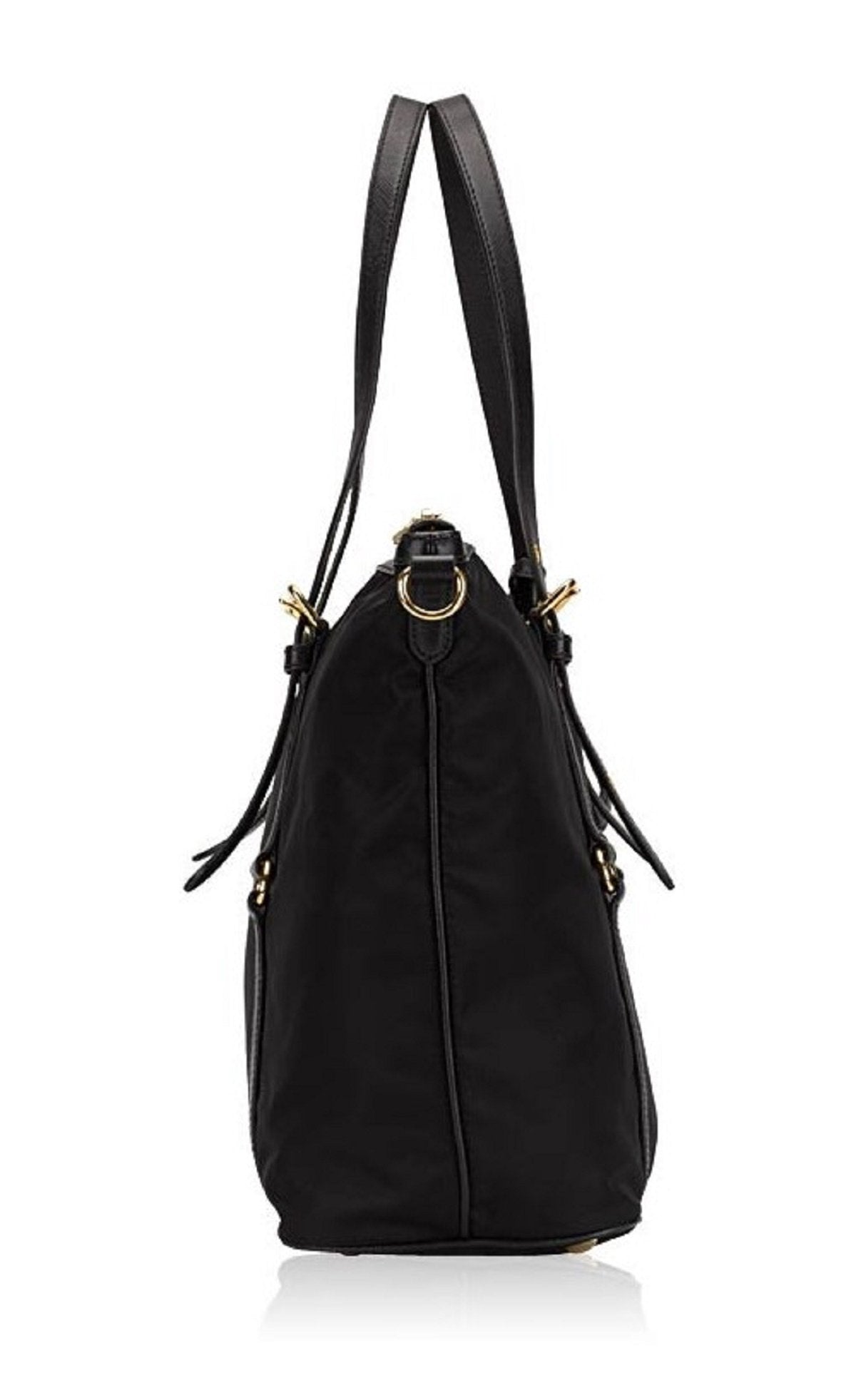 Luxury PradaTessuto Nylon Saffiano Leather Black Top Zip Tote Bag