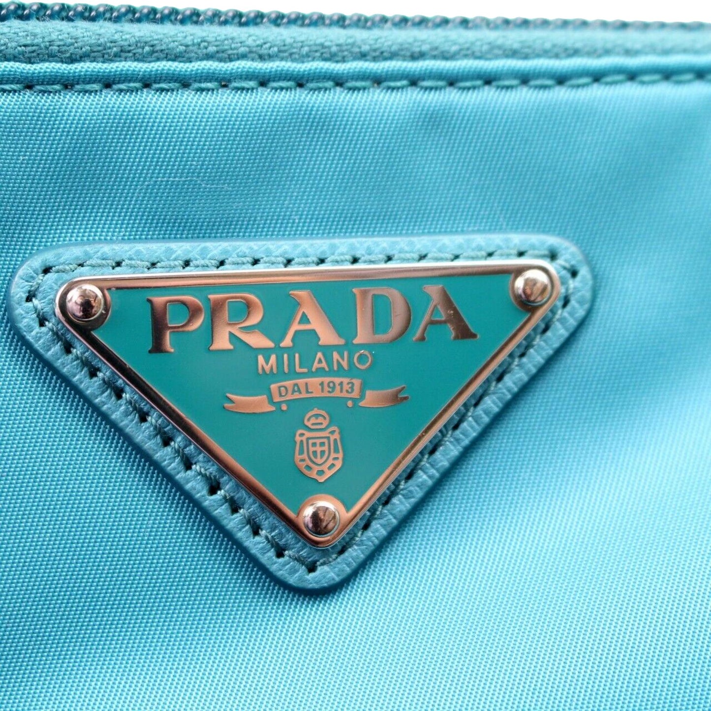 Luxury PradaTessuto Turquoise Nylon Cosmetic Case Wristlet Clutch Bag