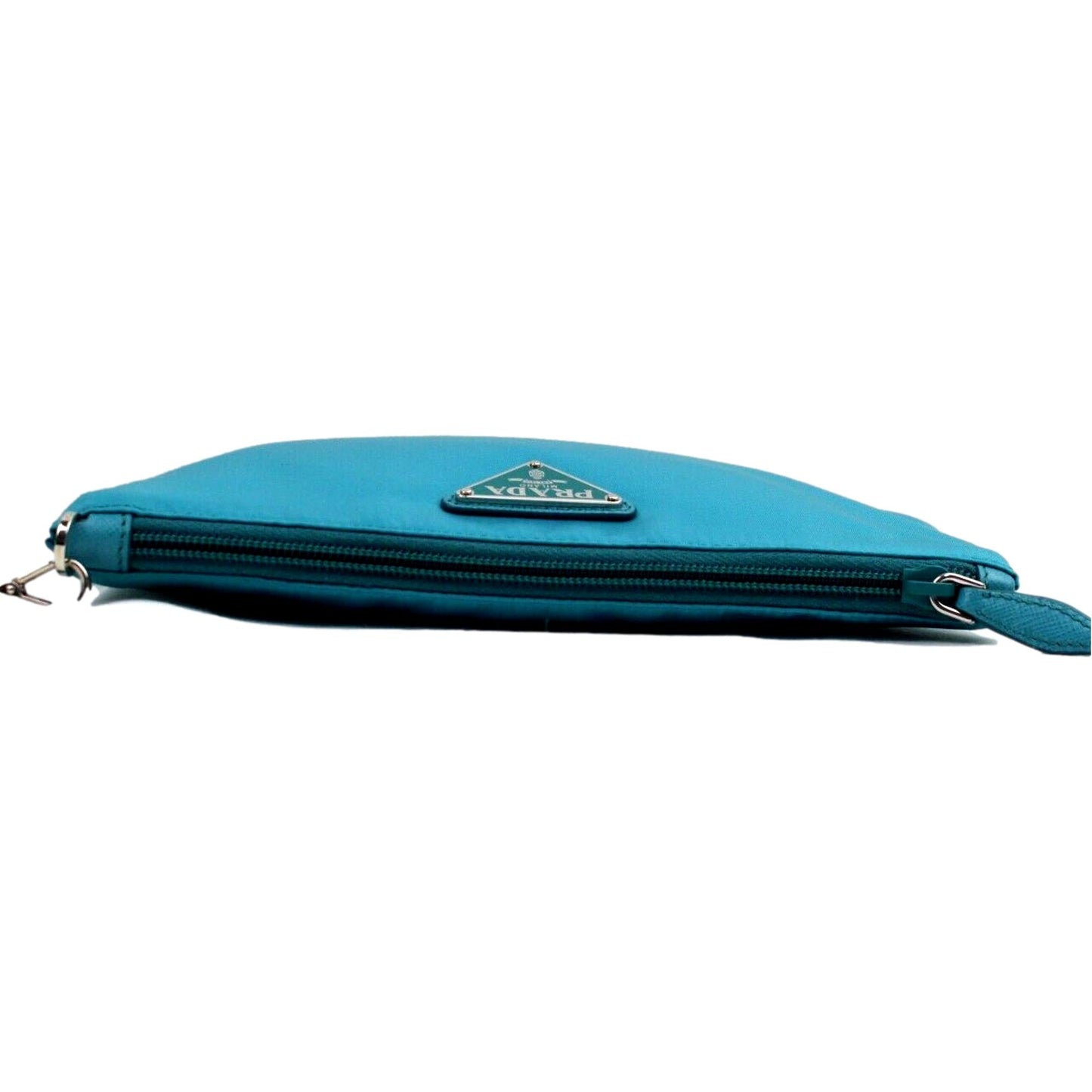 Luxury PradaTessuto Turquoise Nylon Cosmetic Case Wristlet Clutch Bag