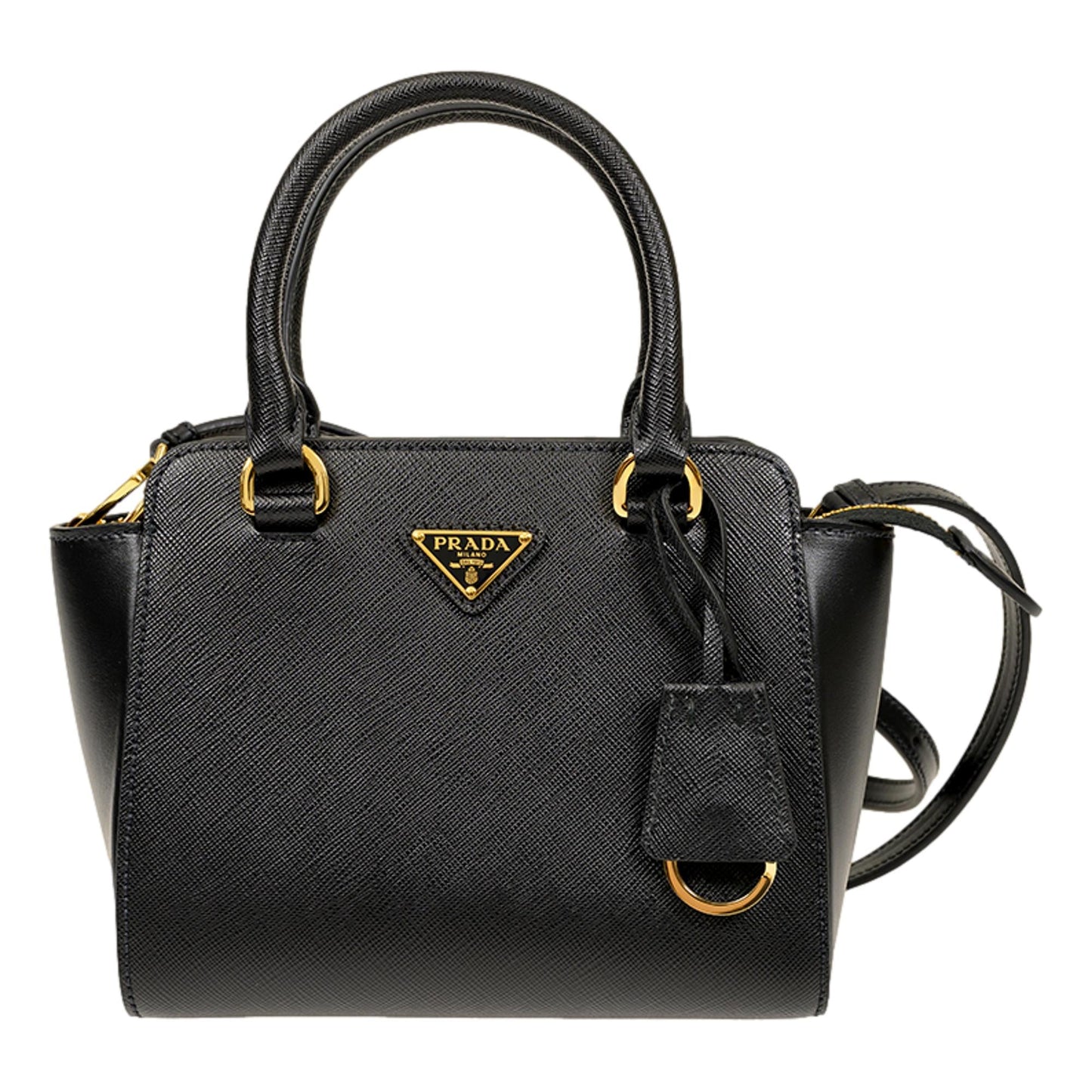 Luxury PradaTriangle Logo Black Saffiano Lux Leather Crossbody Tote Bag