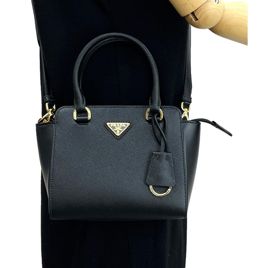 Luxury PradaTriangle Logo Black Saffiano Lux Leather Crossbody Tote Bag
