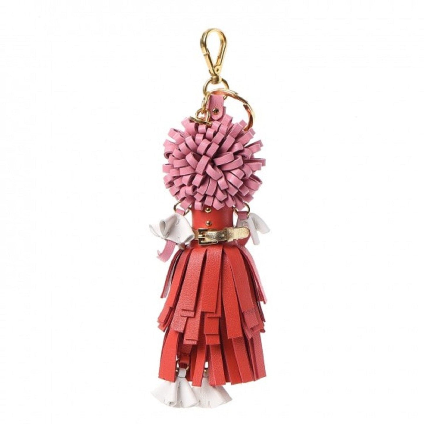Luxury PradaTrick Pelle Key Chain Ring Bag Charm Doll Wendy Red Pink Leather
