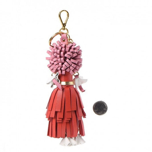 Luxury PradaTrick Pelle Key Chain Ring Bag Charm Doll Wendy Red Pink Leather