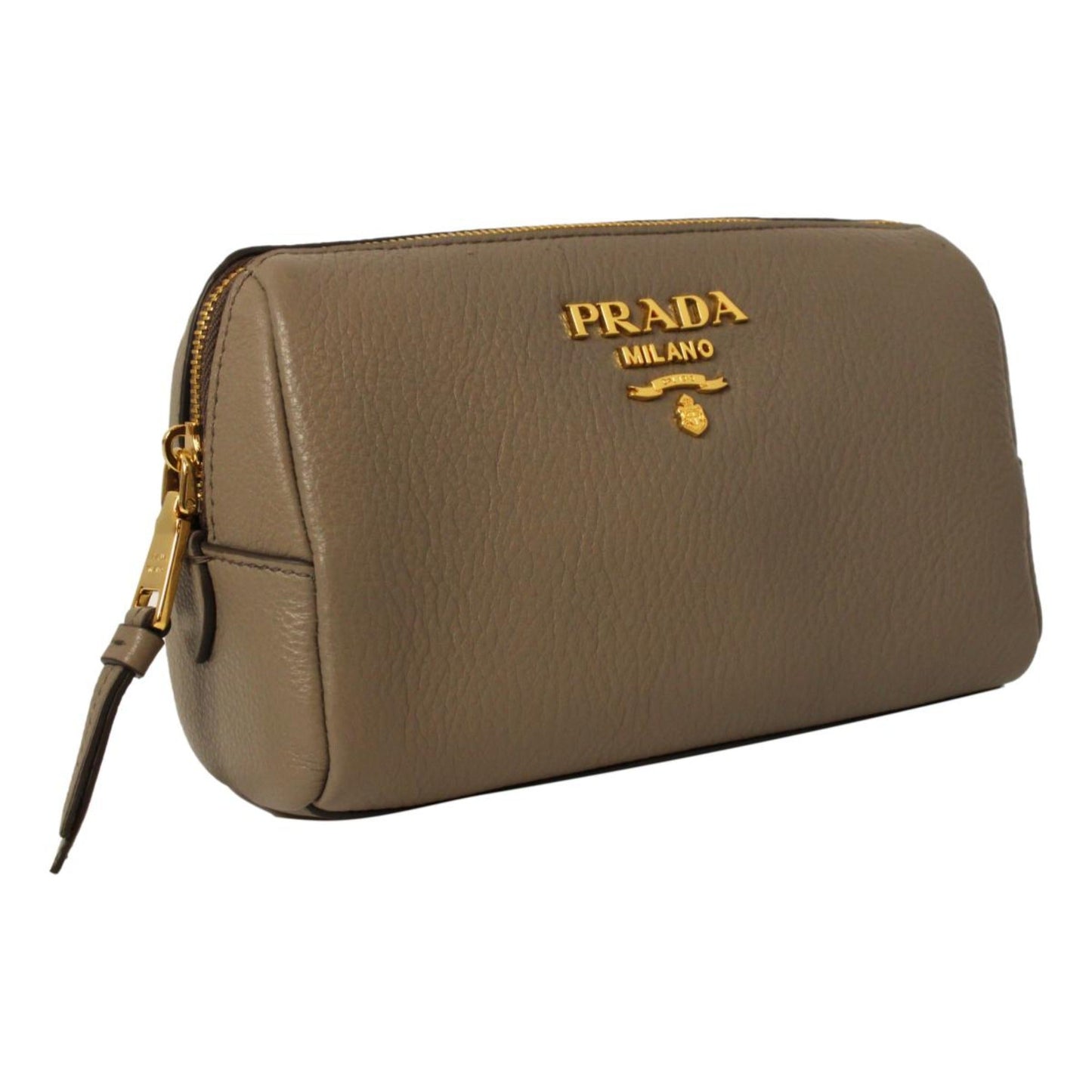 Luxury PradaVitello Daino Argilla Grey Leather Cosmetic Pouch
