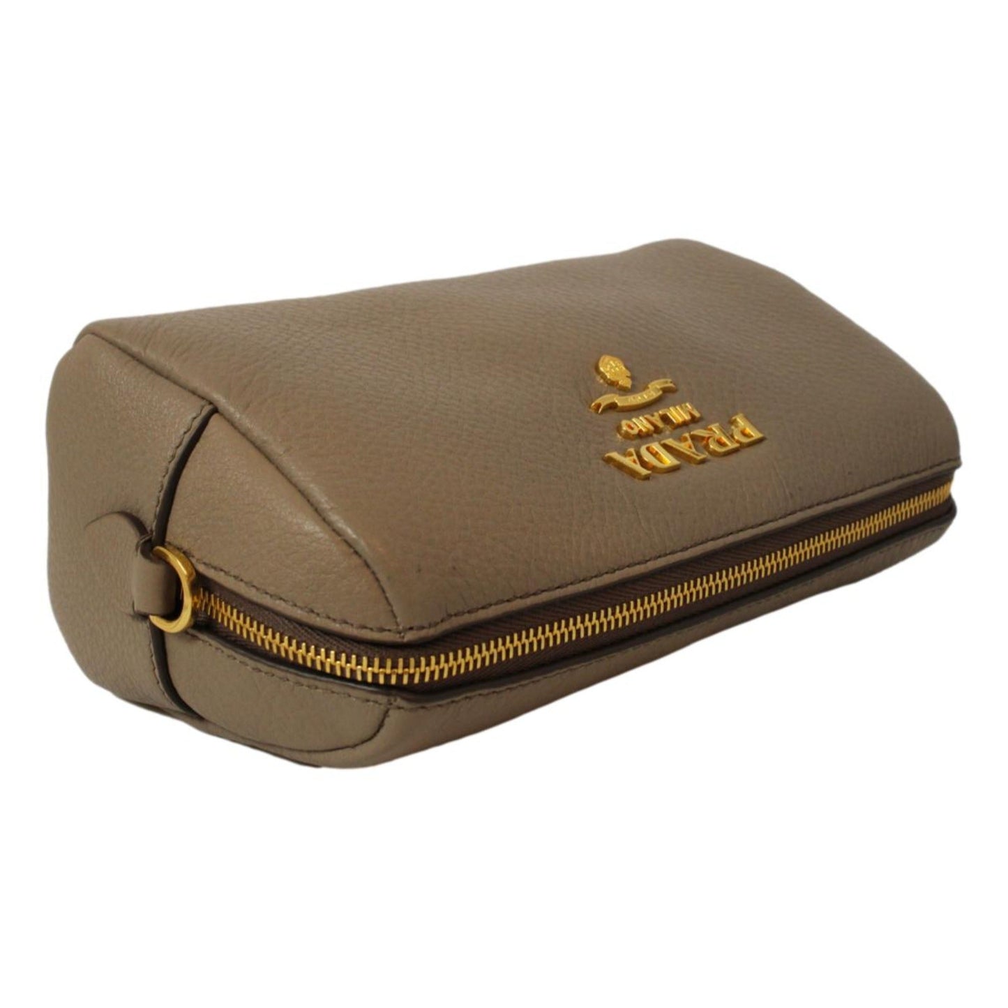 Luxury PradaVitello Daino Argilla Grey Leather Cosmetic Pouch