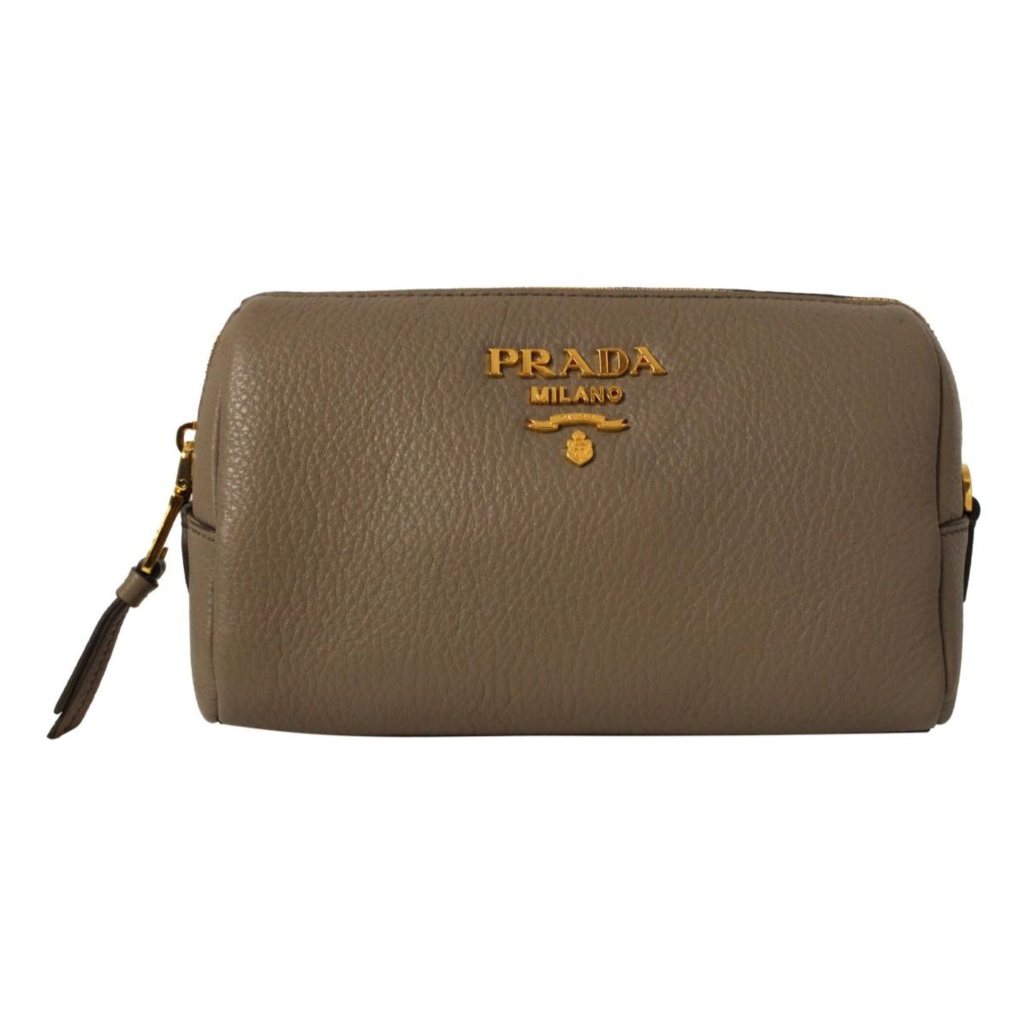 Luxury PradaVitello Daino Argilla Grey Leather Cosmetic Pouch