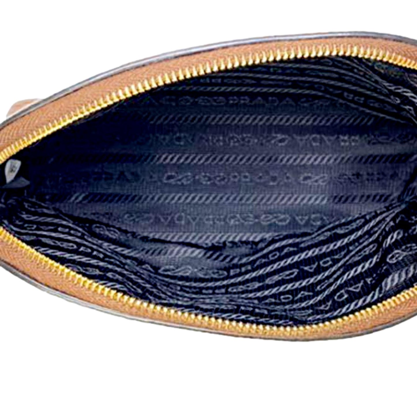 Luxury PradaVitello Daino Cannella Brown Leather Small Cosmetic Case Clutch Bag