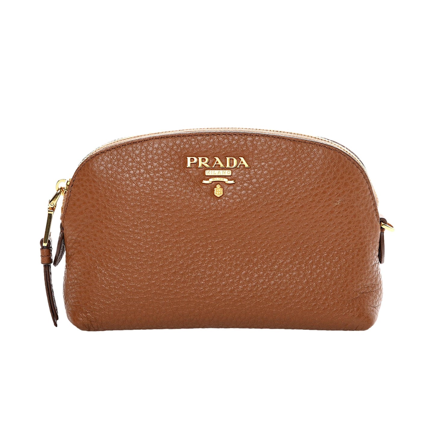 Luxury PradaVitello Daino Cannella Brown Leather Small Cosmetic Case Clutch Bag