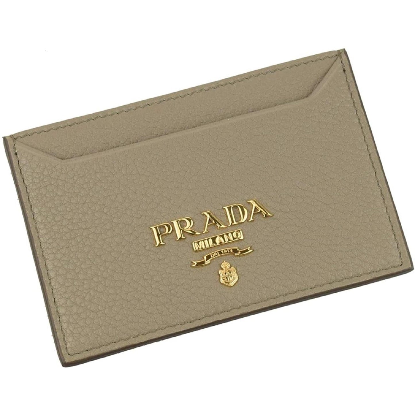 Luxury PradaVitello Grain Argilla Grey Leather Small Card Holder Wallet