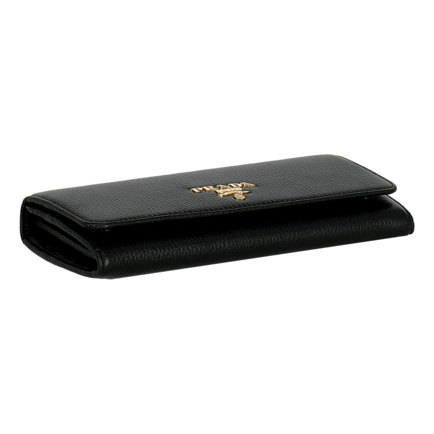 Luxury PradaVitello Grain Black Leather ID Holder Continental Long Wallet