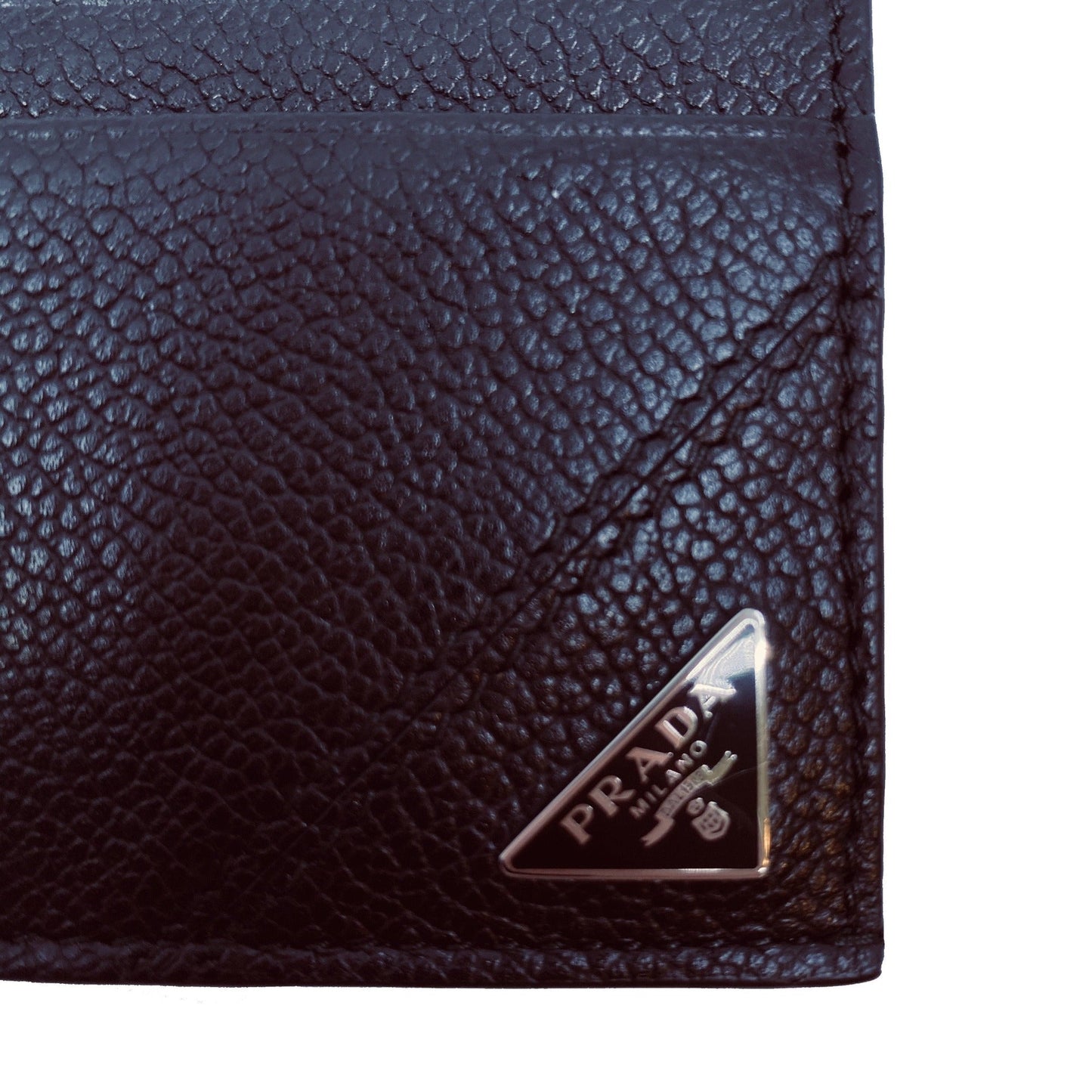 Luxury PradaNero Black Vitello Leather Card Holder Triangle Logo