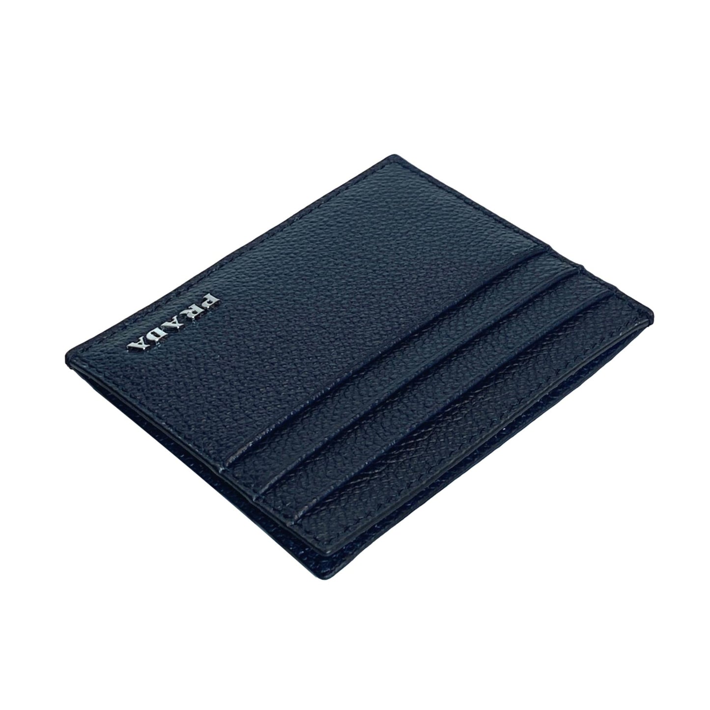 Luxury PradaVitello Micro Grain Leather Baltico Blue Card Holder Wallet