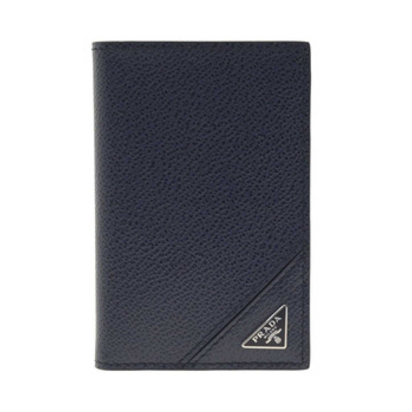 Luxury PradaVitello Grain Blue Leather Triangle Logo Vertical Bifold Wallet